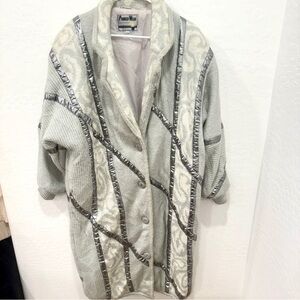 Vintage Pioneer Wear Knit Coat Womens 10 Gray Metallic Striped Long Length